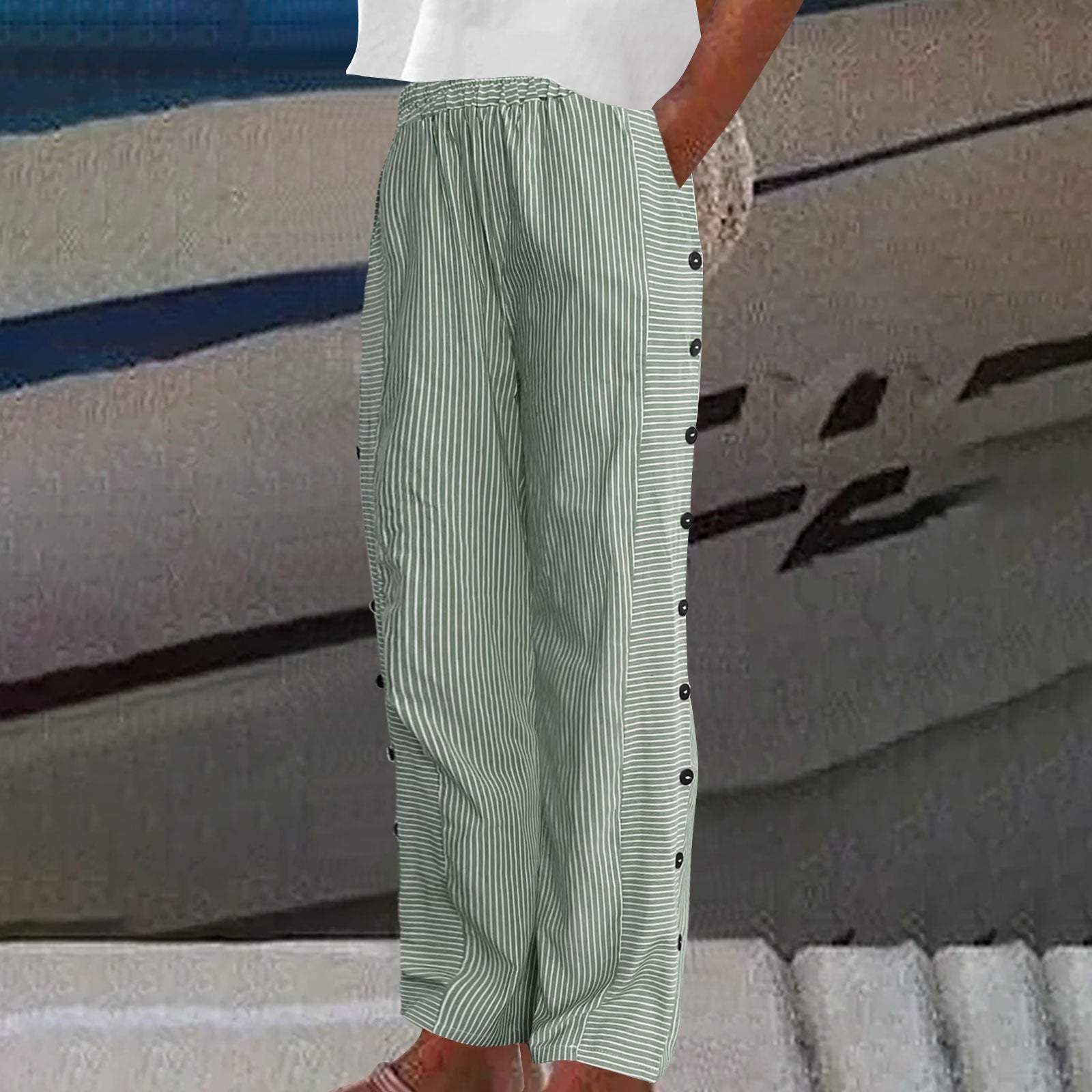 Allison | Striped Button-Accent Pants